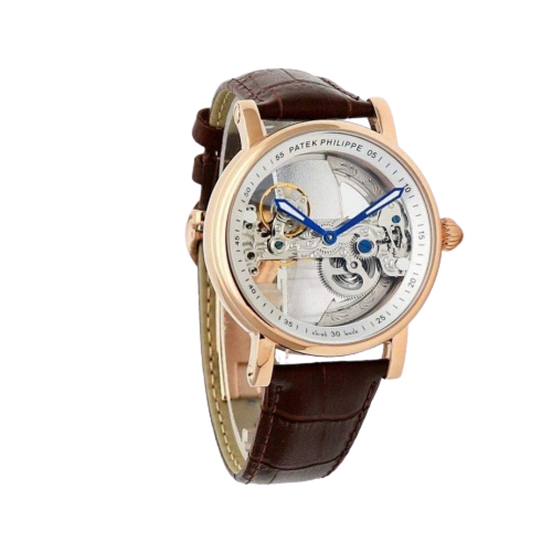 Branded Watch Automatic Rose Gold Transparent Dial Leather Strap(Refurbished)